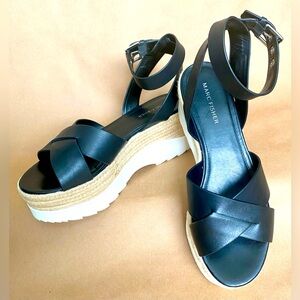 Marc Fisher Zarita Leather Ankle Strap Espadrille Wedge Sandals women’s 8 1/2